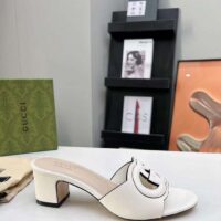 Gucci Women GG Interlocking G Slide Sandal White Leather Mid-Heel (8)