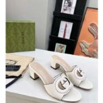 Gucci Women GG Interlocking G Slide Sandal White Leather Mid-Heel – Image 3