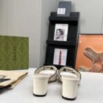 Gucci Women GG Interlocking G Slide Sandal White Leather Mid-Heel – Image 8