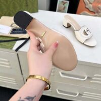 Gucci Women GG Interlocking G Slide Sandal White Leather Mid-Heel (8)