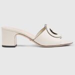 Gucci Women GG Interlocking G Slide Sandal White Leather Mid-Heel