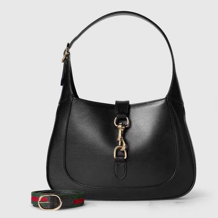 Gucci Women GG Jackie Small Shoulder Bag Black Leather Hook Closure