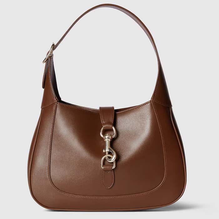Gucci Women GG Jackie Small Shoulder Bag Brown Soft Leather Hook Closure