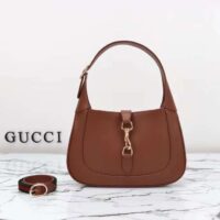 Gucci Women GG Jackie Small Shoulder Bag Brown Soft Leather Hook Closure (10)