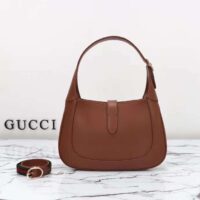 Gucci Women GG Jackie Small Shoulder Bag Brown Soft Leather Hook Closure (10)