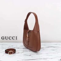 Gucci Women GG Jackie Small Shoulder Bag Brown Soft Leather Hook Closure (10)