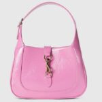 Gucci Women GG Jackie Small Shoulder Bag Pink Patent Leather Hook Closure
