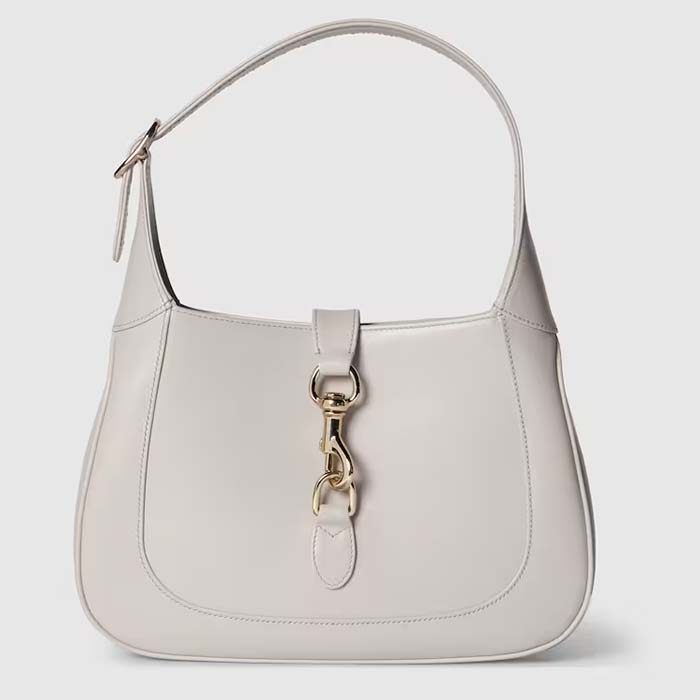 Gucci Women GG Jackie Small Shoulder Bag White Leather Hook Closure
