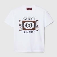 Gucci Women GG Jersey T-Shirt Print White Lightweight Cotton Crewneck Short Sleeves