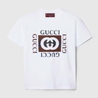 Gucci Women GG Jersey T-Shirt Print White Lightweight Cotton Crewneck Short Sleeves (5)