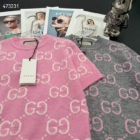 Gucci Women GG Knit Wool Top Pink Crewneck Short Sleeves (4)