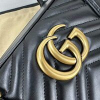 Gucci Women GG Marmont Medium Top Handle Bag Black Matelassé Chevron Leather (8)