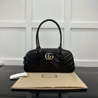 Gucci Women GG Marmont Medium Top Handle Bag Black Matelassé Chevron Leather (8)