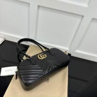 Gucci Women GG Marmont Medium Top Handle Bag Black Matelassé Chevron Leather (8)