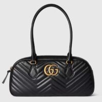 Gucci Women GG Marmont Medium Top Handle Bag Black Matelassé Chevron Leather (8)