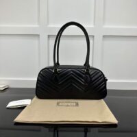 Gucci Women GG Marmont Medium Top Handle Bag Black Matelassé Chevron Leather (8)