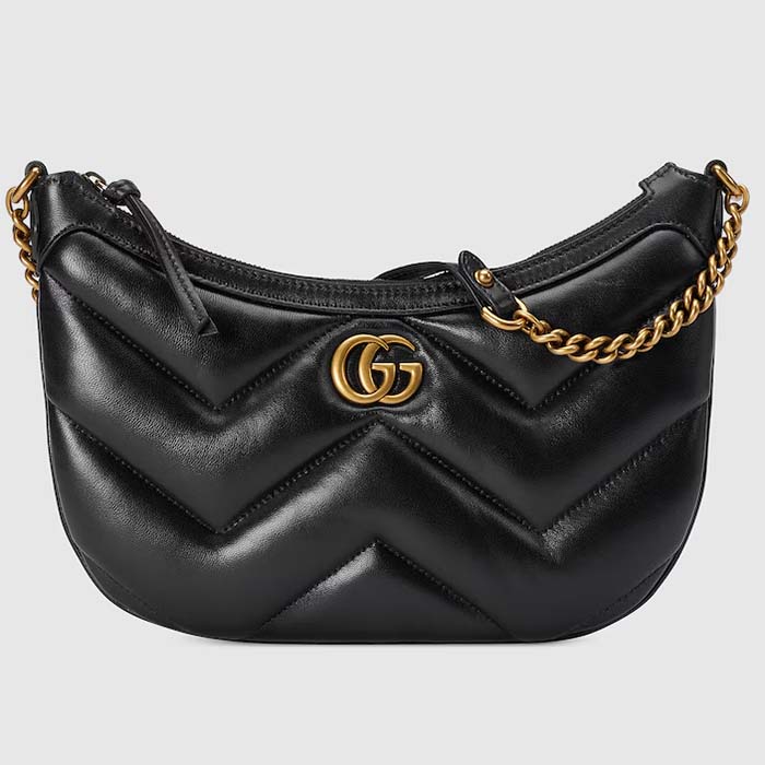 Gucci Women GG Marmont Small Shoulder Bag Matelassé Chevron Leather Black