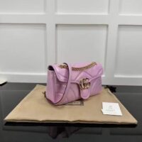 Gucci Women GG Marmont Small Shoulder Bag Pink Iridescent Quilted Chevron Leather (9)