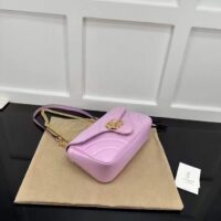 Gucci Women GG Marmont Small Shoulder Bag Pink Iridescent Quilted Chevron Leather (9)