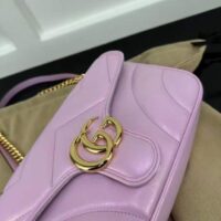 Gucci Women GG Marmont Small Shoulder Bag Pink Iridescent Quilted Chevron Leather (9)