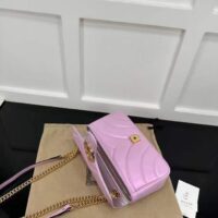 Gucci Women GG Marmont Small Shoulder Bag Pink Iridescent Quilted Chevron Leather (9)