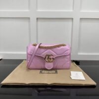 Gucci Women GG Marmont Small Shoulder Bag Pink Iridescent Quilted Chevron Leather (9)