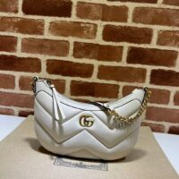 Gucci Women GG Marmont Small Shoulder White Matelassé Chevron Leather Double G (10)