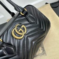 Gucci Women GG Marmont Small Top Handle Bag Black Matelassé Leather Chevron (6)