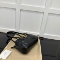 Gucci Women GG Marmont Small Top Handle Bag Black Matelassé Leather Chevron (6)