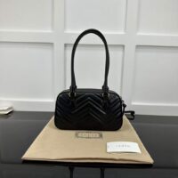 Gucci Women GG Marmont Small Top Handle Bag Black Matelassé Leather Chevron (6)