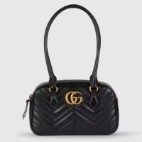 Gucci Women GG Marmont Small Top Handle Bag Black Matelassé Leather Chevron (6)