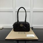 Gucci Women GG Marmont Small Top Handle Bag Black Matelassé Leather Chevron - Image 2