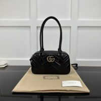 Gucci Women GG Marmont Small Top Handle Bag Black Matelassé Leather Chevron (6)