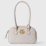 Gucci Women GG Marmont Small Top Handle Bag White Matelassé Leather Chevron