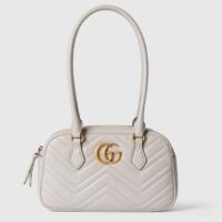 Gucci Women GG Marmont Small Top Handle Bag White Matelassé Leather Chevron (11)