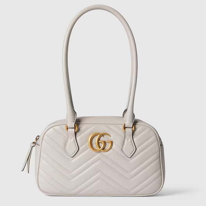 Gucci Women GG Marmont Small Top Handle Bag White Matelassé Leather Chevron