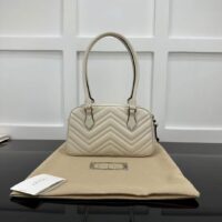 Gucci Women GG Marmont Small Top Handle Bag White Matelassé Leather Chevron (11)