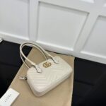 Gucci Women GG Marmont Small Top Handle Bag White Matelassé Leather Chevron - Imagen 4