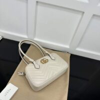 Gucci Women GG Marmont Small Top Handle Bag White Matelassé Leather Chevron (11)