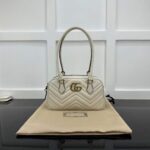 Gucci Women GG Marmont Small Top Handle Bag White Matelassé Leather Chevron - Imagen 2