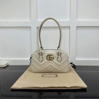 Gucci Women GG Marmont Small Top Handle Bag White Matelassé Leather Chevron (11)