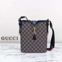 Gucci Women GG Original GG Medium Bucket Bag Beige Blue Canvas (2)