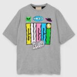 T-shirt réversible en jersey de coton GG pour femme, col ras du cou, manches courtes, gris