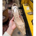 Gucci Women GG Slingback Ballet Flat Rose Beige Mesh GG Crystals Leather - Image 2