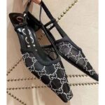 Gucci Women GG Slingback Ballet Flat Black Mesh GG Crystals Leather - Imagen 2