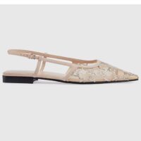 Gucci Women GG Slingback Ballet Flat Rose Beige Mesh GG Crystals Leather (2)