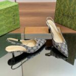 Gucci Women Horsebit Slingback Pump Beige Blue Original GG Canvas Low Heel - Image 5
