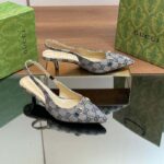 Gucci Women Horsebit Slingback Pump Beige Blue Original GG Canvas Low Heel - Image 4