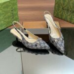 Gucci Women Horsebit Slingback Pump Beige Blue Original GG Canvas Low Heel - Image 2