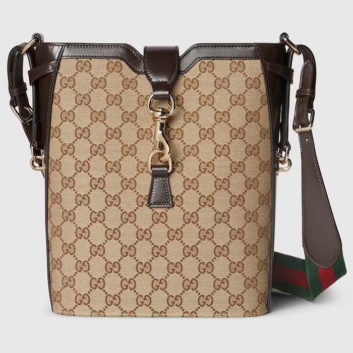 Gucci Women Medium Bucket Shoulder Bag Beige Ebony Original GG Canvas